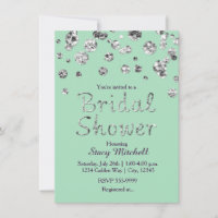 Mint Green Silver Glitter Bridal Shower Invitation