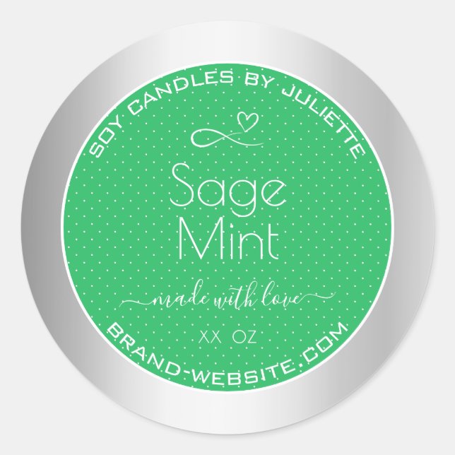 Mint Green Silver Metal Effect Packaging Labels (Front)
