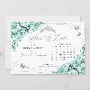 Mint Green & Silver Quinceañera Save The Date Invitation