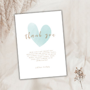 Mint Green Simple Heart Baby Shower Thank You Card