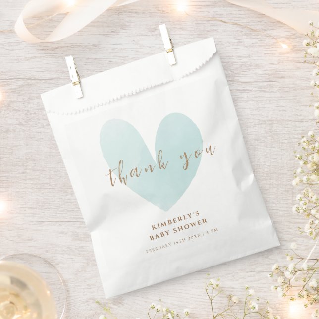 Mint Green Simple Heart Baby Shower Thank You Favour Bags (Clipped)