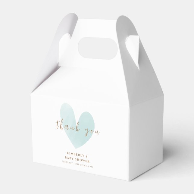 Mint Green Simple Heart Baby Shower Thank You Favour Box (Front Side)