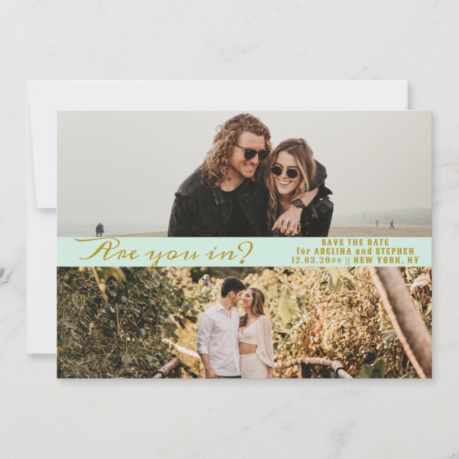 Mint Green Simple Script Two Photo Gallery QR CODE Save The Date (Front)