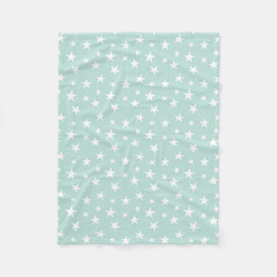 Mint Green Sky White Stars Delicate Pastel Fleece Blanket