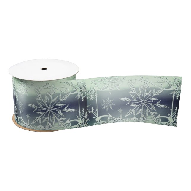 Mint green snowflake ribbon satin ribbon (Spool)
