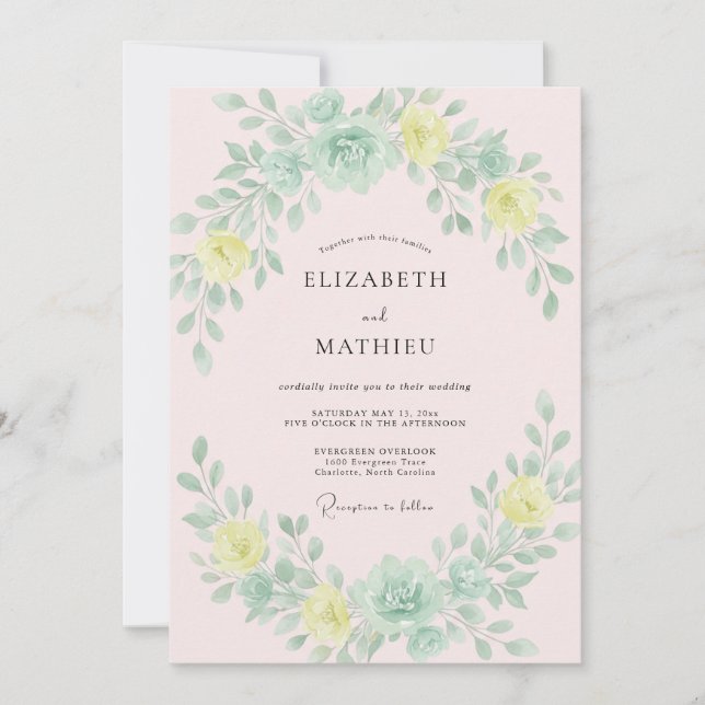 Mint Green Soft Blossom Wedding Invitation (Front)