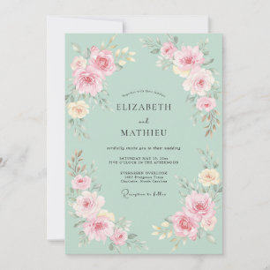 Mint Green Soft Floral Flourish Wedding Invitation