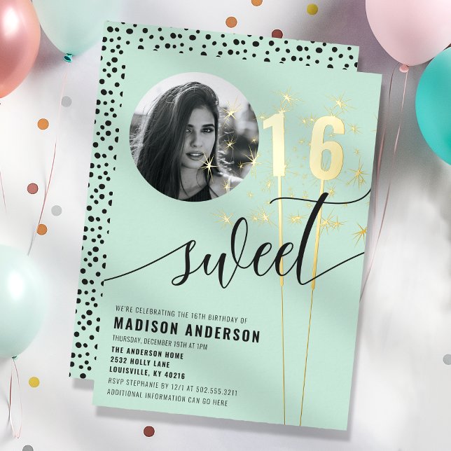 Mint Green Sparkler Sweet 16 Birthday Photo (Creator Uploaded)