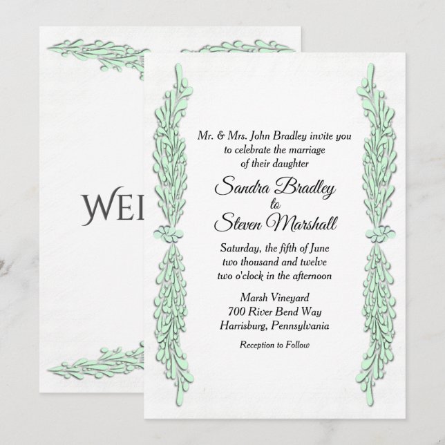 Mint Green Sprigs Wedding Invitation (Front/Back)