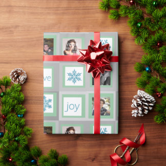 Mint Green Squares Personalised Photo Christmas Wrapping Paper