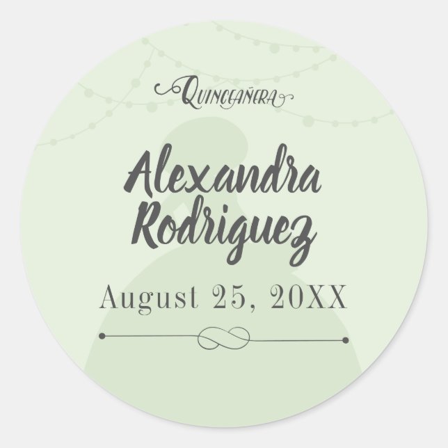 Mint Green & Steel Charro Silhouette Quinceanera Classic Round Sticker (Front)