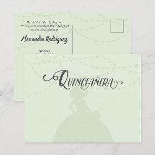 Mint Green & Steel Charro Silhouette Quinceanera Invitation Postcard