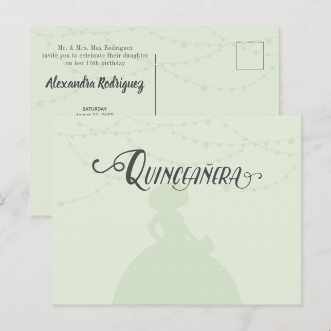 Mint Green & Steel Charro Silhouette Quinceanera Invitation Postcard (Front/Back)
