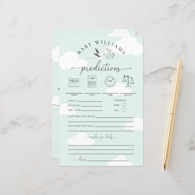 Mint Green Stork Baby Predictions Game (Front/Back In Situ)