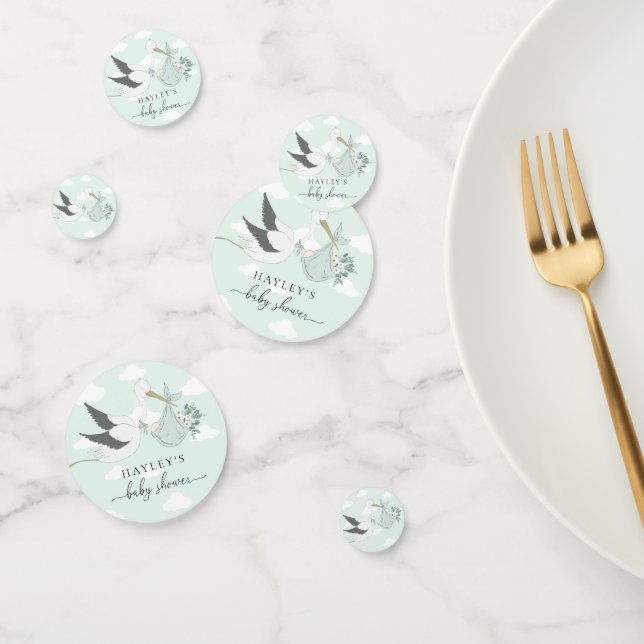 Mint Green Stork Baby Shower Confetti (Group)