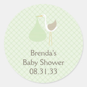 Mint Green Stork Baby Shower Sticker