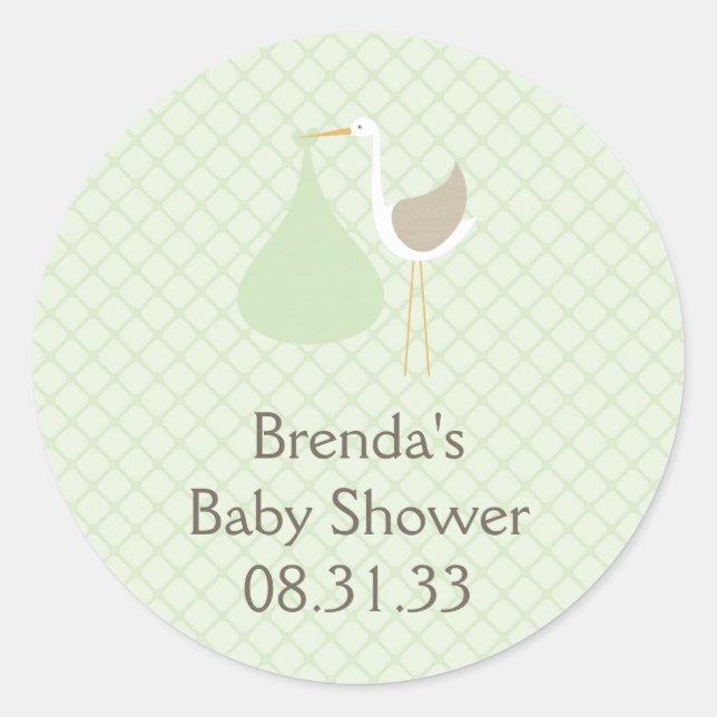 Mint Green Stork Baby Shower Sticker (Front)