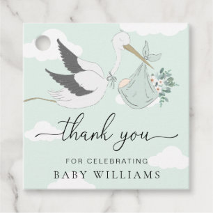 Mint Green Stork Baby Shower Thank You Favour Tags