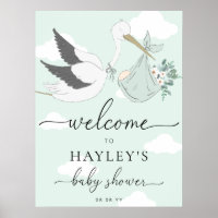 Mint Green Stork Baby Shower Welcome