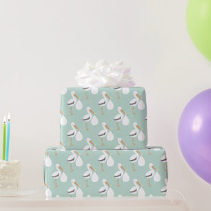 Mint Green Stork Pattern Wrapping Paper
