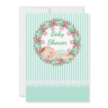 Mint Green Stripe Baby Shower Invitation