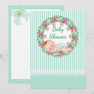 Mint Green Stripe Baby Shower Invitation
