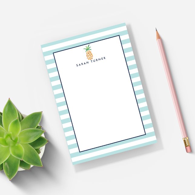 Mint Green Stripe Pineapple Personalised Post-it Notes (Creator Uploaded)