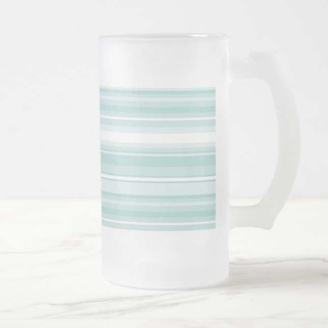 Mint green stripes frosted glass beer mug (Right)