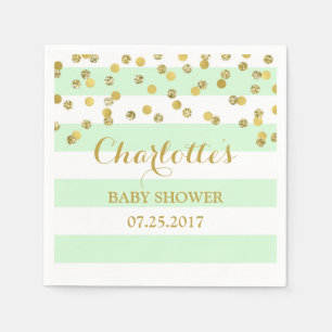 Mint Green Stripes Gold Confetti Baby Shower Napkin