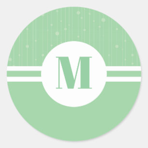 Mint green stripes monogram letter pastel minimal classic round sticker