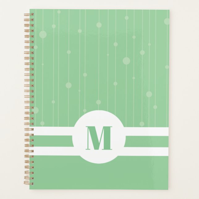 Mint green stripes monogram pastel minimal planner (Front)