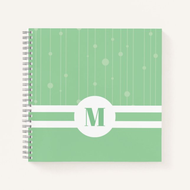 Mint green stripes monogram pastel modern notebook (Front)