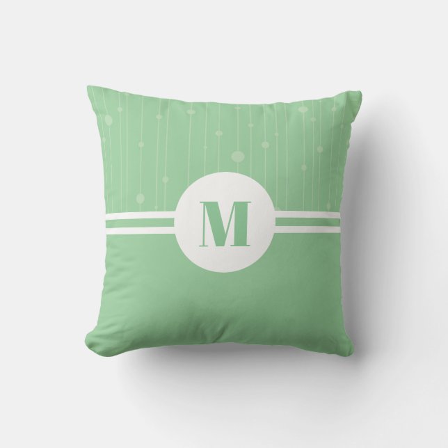 Mint green stripes pastel minimal monogram letter cushion (Front)
