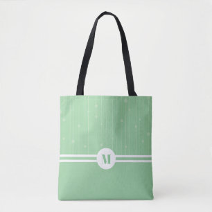 Mint green stripes pattern custom monogram tote bag