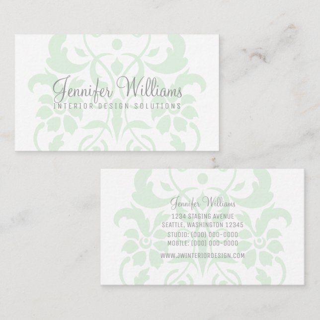 Mint Green Subtle Damask Business Card (Front/Back)