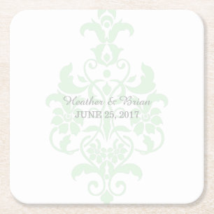 Mint Green Subtle Damask Paper Coasters
