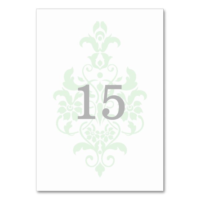 Mint Green Subtle Damask Table Card (Front)
