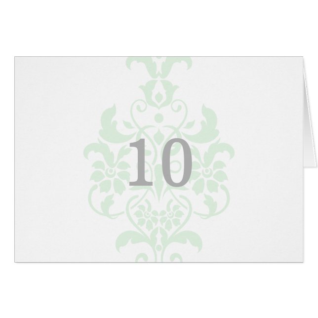 Mint Green Subtle Damask Table Number Card (Front Horizontal)