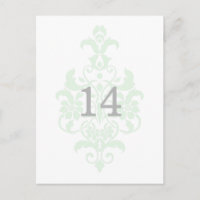 Mint Green Subtle Damask Table Number Postcard