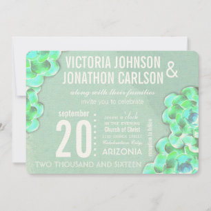 Mint Green Succulent Modern Wedding Invitation