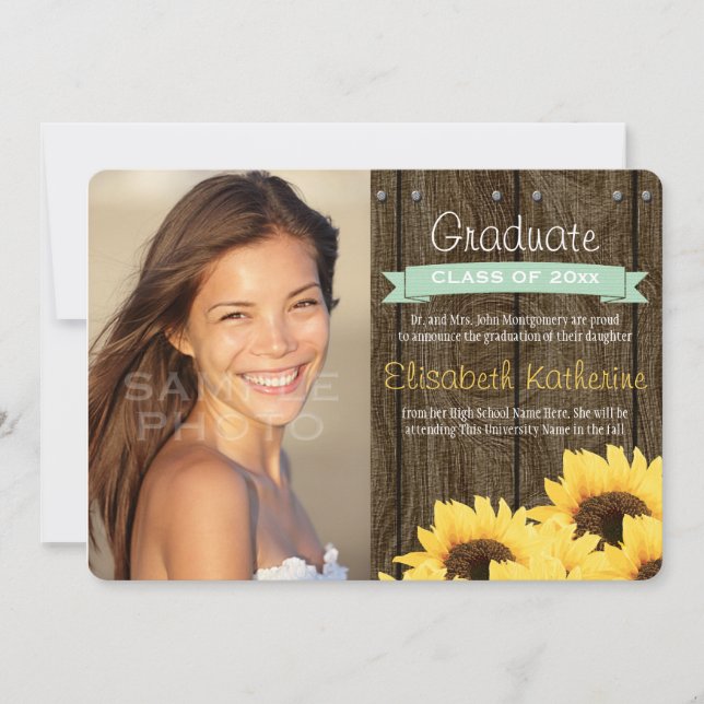 Mint Green Sunflower Graduation Announcement (Front)