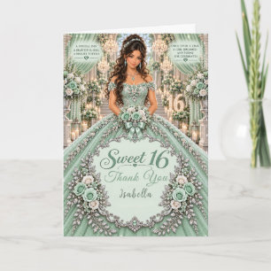 Mint Green Sweet 16 Celebration Thank You Card