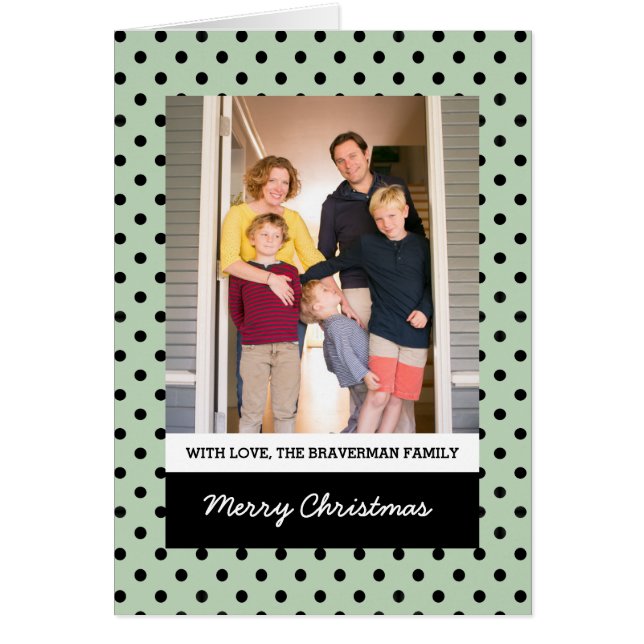 Mint Green Sweet Polka Dot Holiday Photo Card (Front)