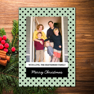 Mint Green Sweet Polka Dot Holiday Photo Flat Card