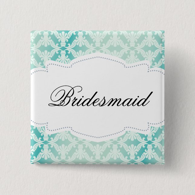 Mint Green & Teal Damask Bridesmaid 15 Cm Square Badge (Front)
