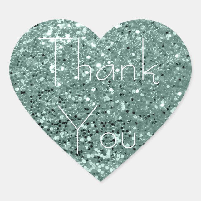 Mint Green Tiffany Glitter Glam Thank You Spark Heart Sticker (Front)