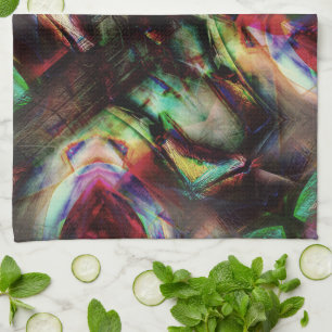 Mint green to red wooded and rough coloured staine tea towel