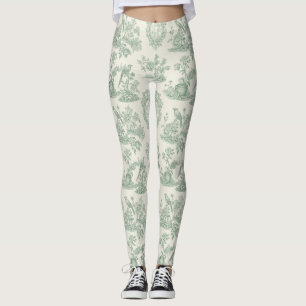 Mint Green Toile Floral and Bird Pattern Leggings