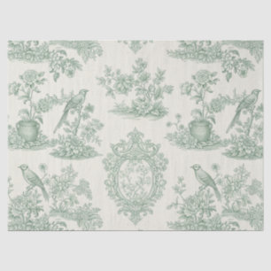 Mint Green Toile Floral and Bird Pattern Tissue Paper