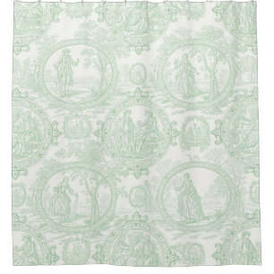 Mint Green Toile Vintage Couples & Garden Scene 2 Shower Curtain